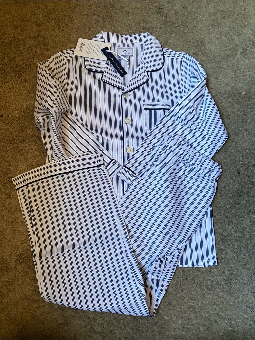 Petit Bateau Navy Stripe Kids Pajama Set - White & Navy